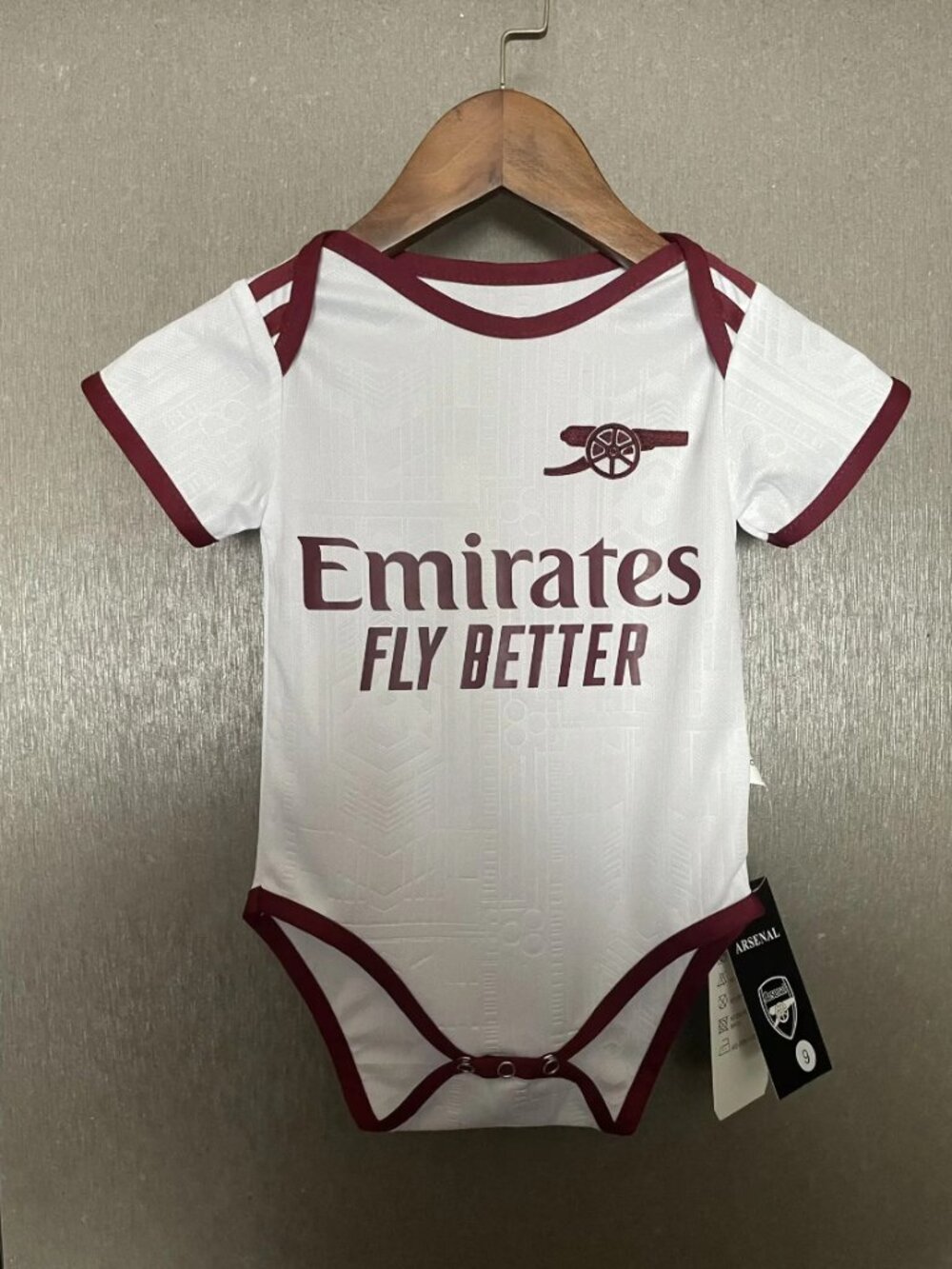 Arsenal FC Soccer Baby Bodysuit White & Maroon Fly Better